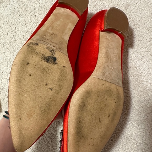 Manolo Blahnik Red Satin Jewel Buckle Flats - Picture 3 of 4